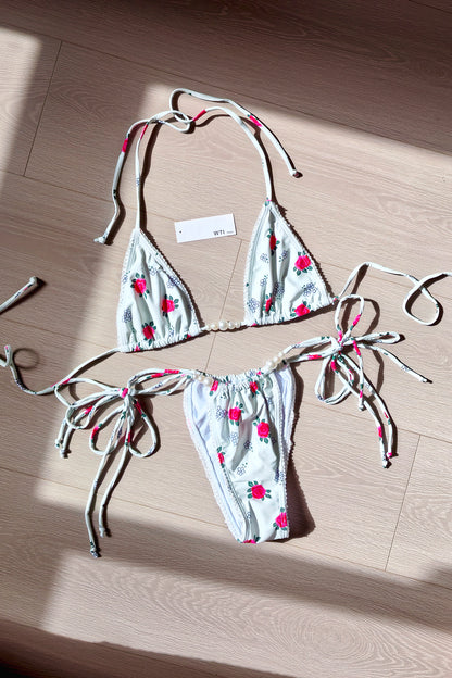 Floral Lace Trimmed Triangle Bikini Swimsuit