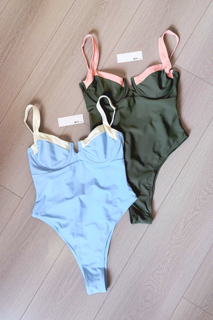 Color-Blocked  Underwire One Piece Swimsuit