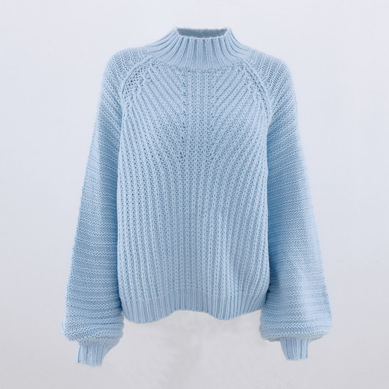 Round Neck Puffer Shoulder Knit Sweater