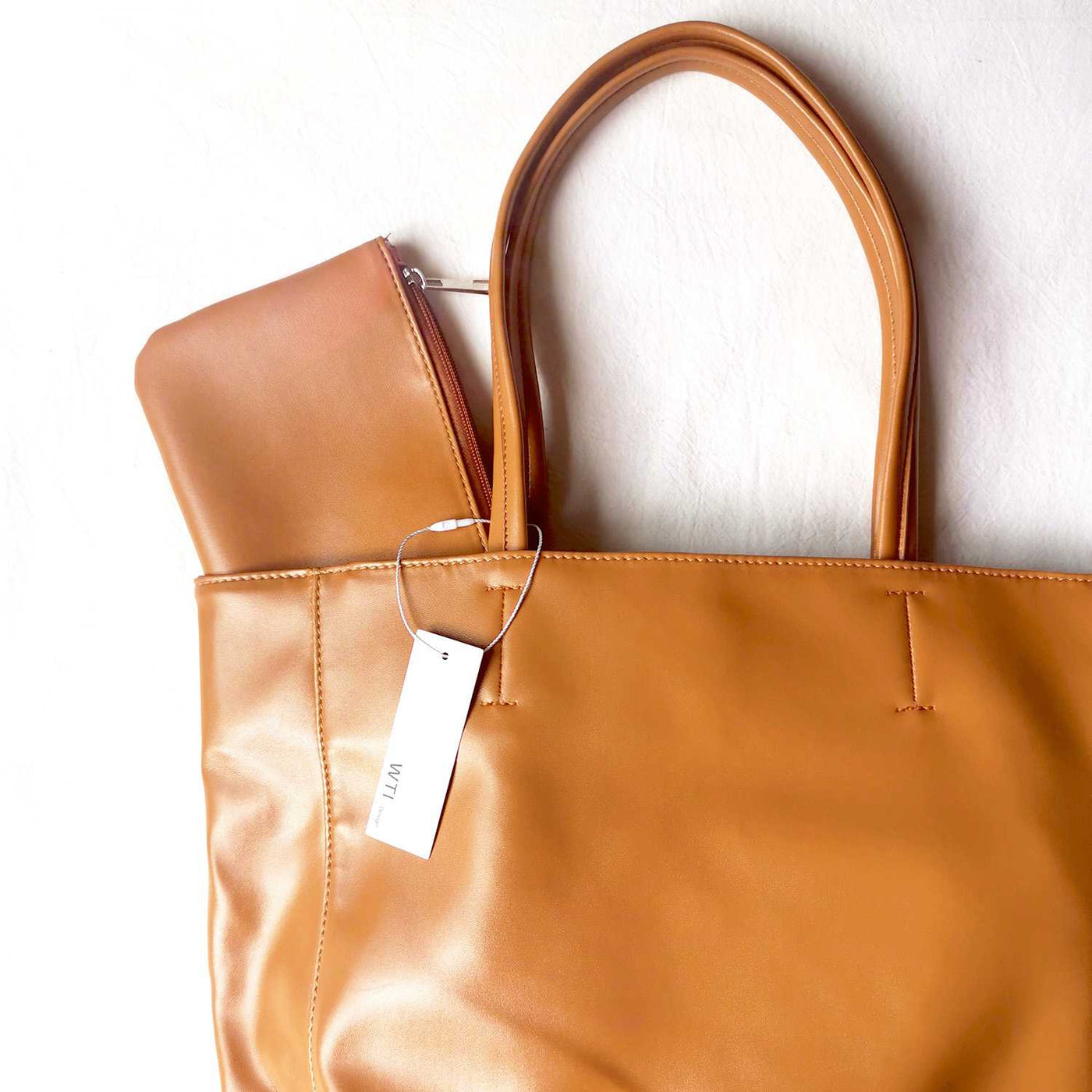 Eco Vegan Leather Lambskin Work Tote bag Large 16.7 With Little Purse W.T.I. Design
