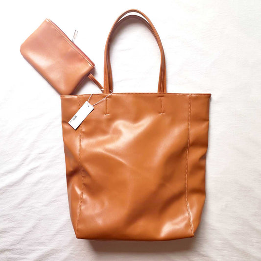 Eco Vegan Leather Lambskin Work Tote bag Large 16.7" With Little Purse Inside
