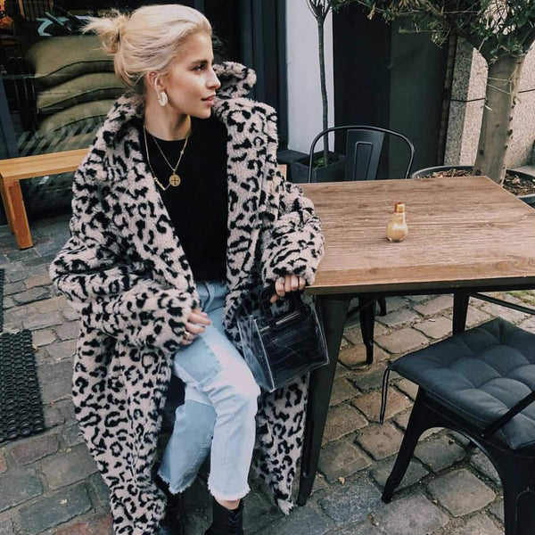 Oversized Leopard Print Fuzzy Teddy Coat - worthtryit.com