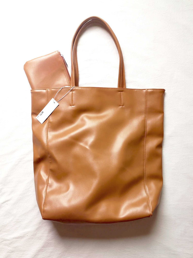 Eco Vegan Leather Lambskin Work Tote bag Large 16.7" With Little Purse Inside