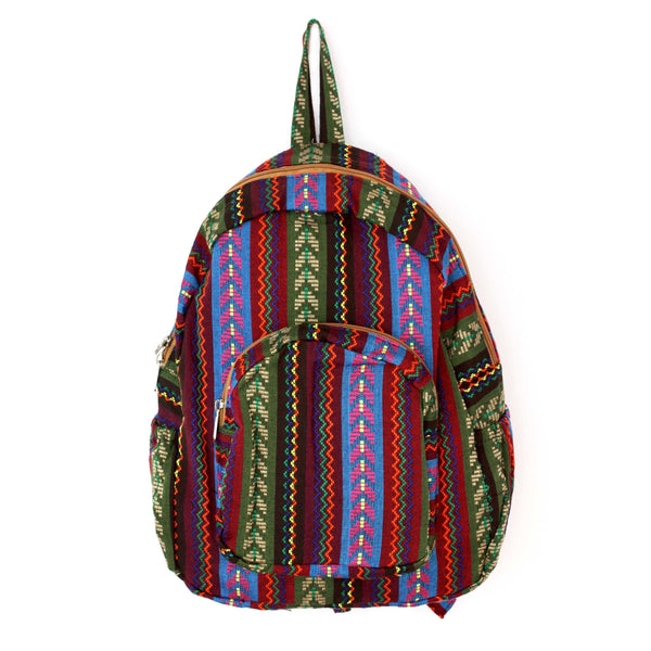 Floral Cotton Tribal Bohemian Hippie Backpack-Green Row