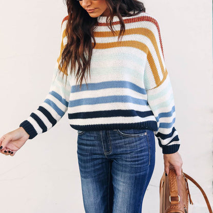 Colorful Stripes Knit Short Sweater