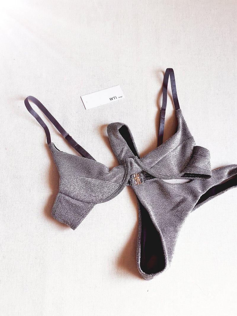 Silver Knit  High Rise Underwire Bikini Set