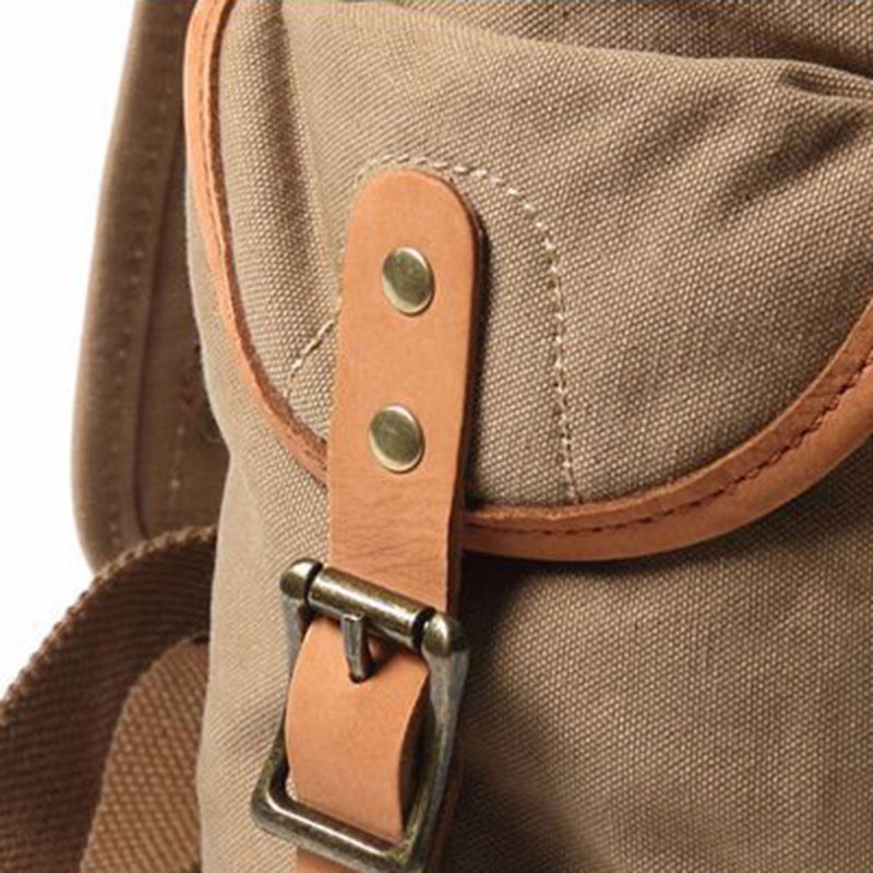Vintage Style Canvas & Leather Rucksack Backpack 14"