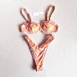 Floral Print Scrunch Hem Underwire Bikini Swimsuit