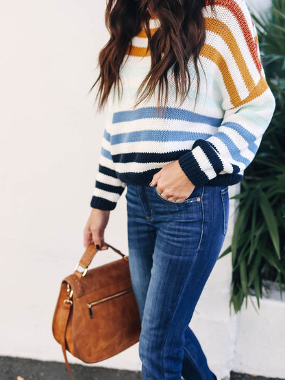 Colorful Stripes Knit Short Sweater