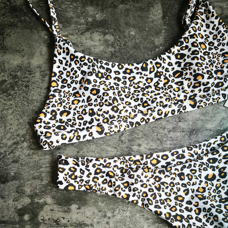 Leopard Print Crop Top High Cut Bikini Set - worthtryit.com
