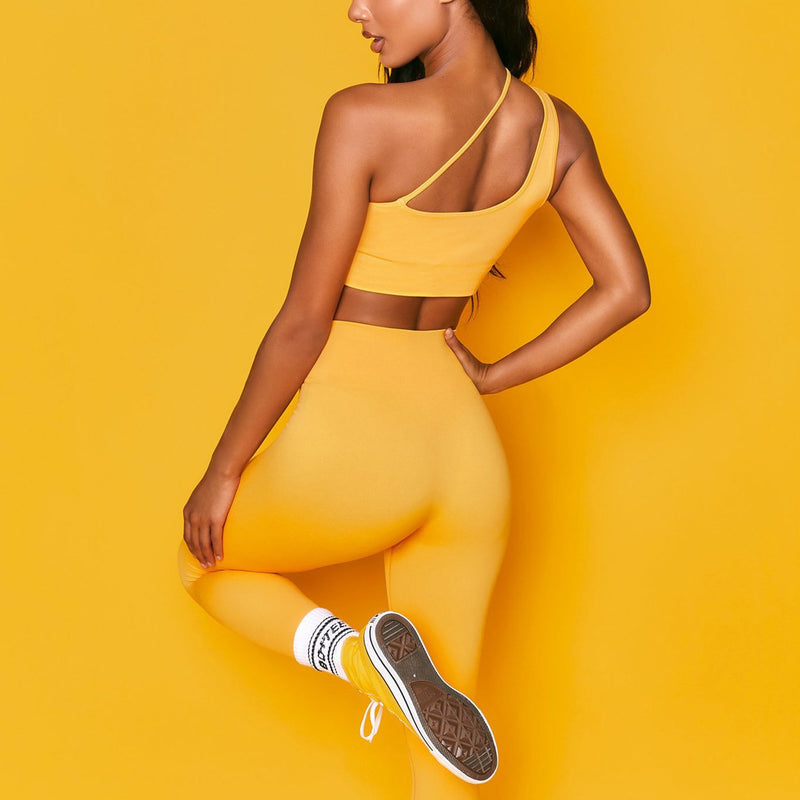 One Shoulder Crop Top High Waist Yoga Leggings Fitness Suit