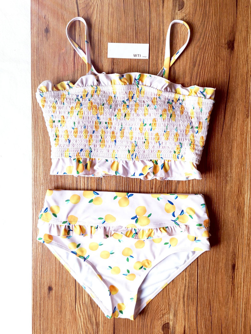 Ruffle Hem Scrunched High Waisted Bandeaux Bikini Set - worthtryit.com