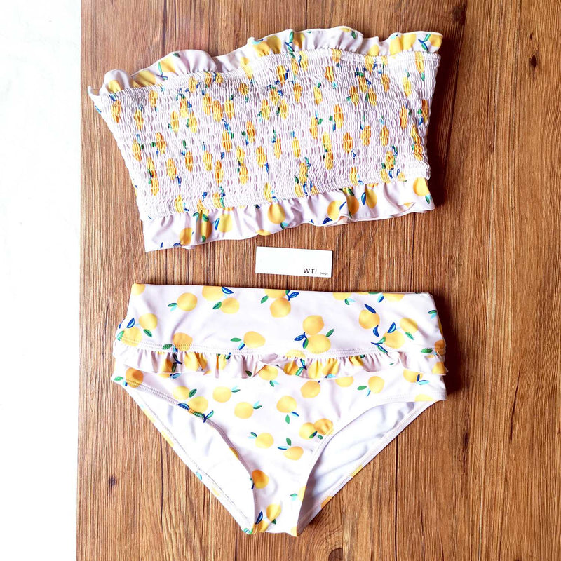 Ruffle Hem Scrunched High Waisted Bandeaux Bikini Set - worthtryit.com