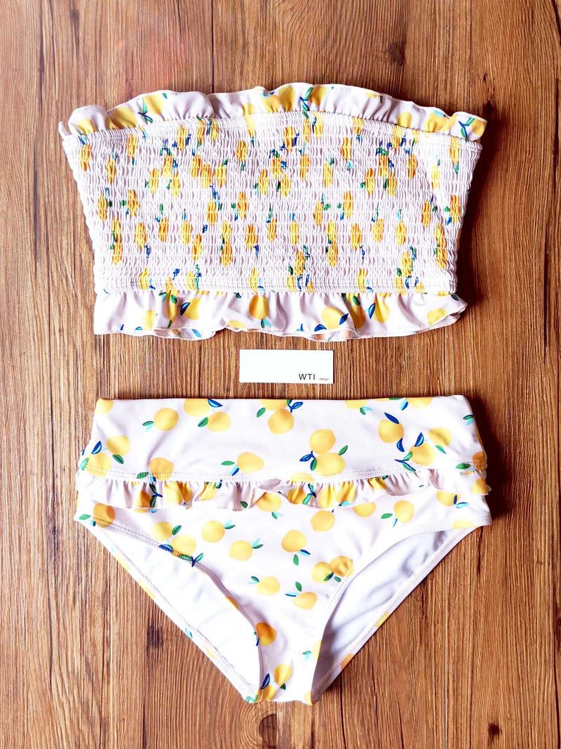 Ruffle Hem Scrunched High Waisted Bandeaux Bikini Set - worthtryit.com