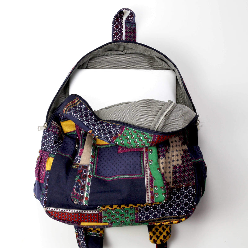 Floral Cotton Tribal Bohemian Hippie Backpack-Green Row