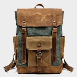 Vintage Style Unisex Canvas & Leather Rucksack Backpack 14"