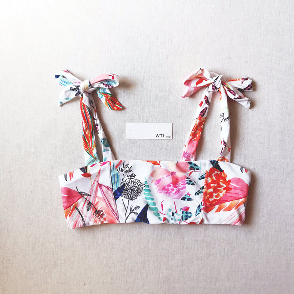 Cute Print Tie Shoulder Crop Top Bikini Swimsuit