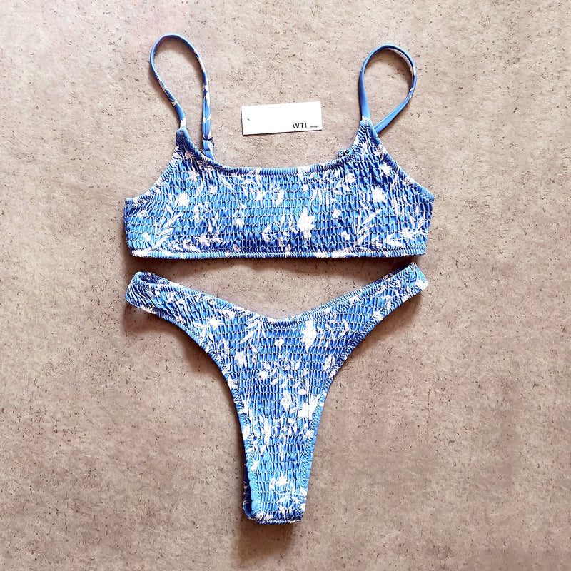 Floral Scrunched Crop Top Bikini Swimsuit SY208