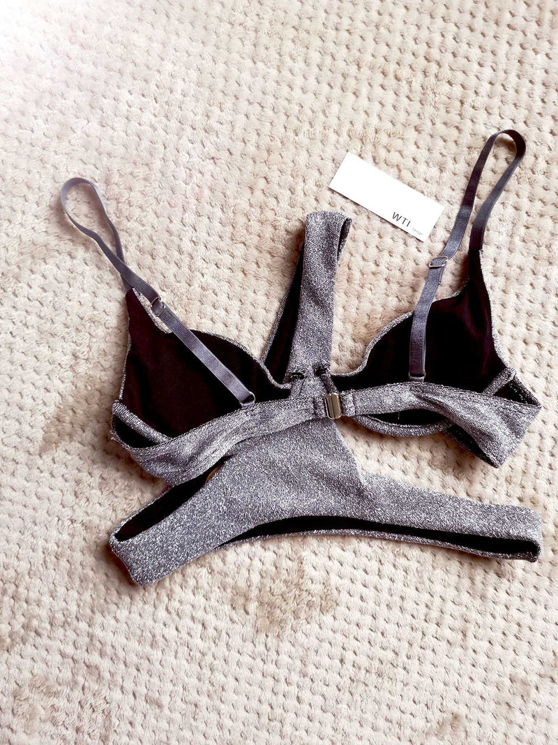Silver Knit  High Rise Underwire Bikini Set - worthtryit.com