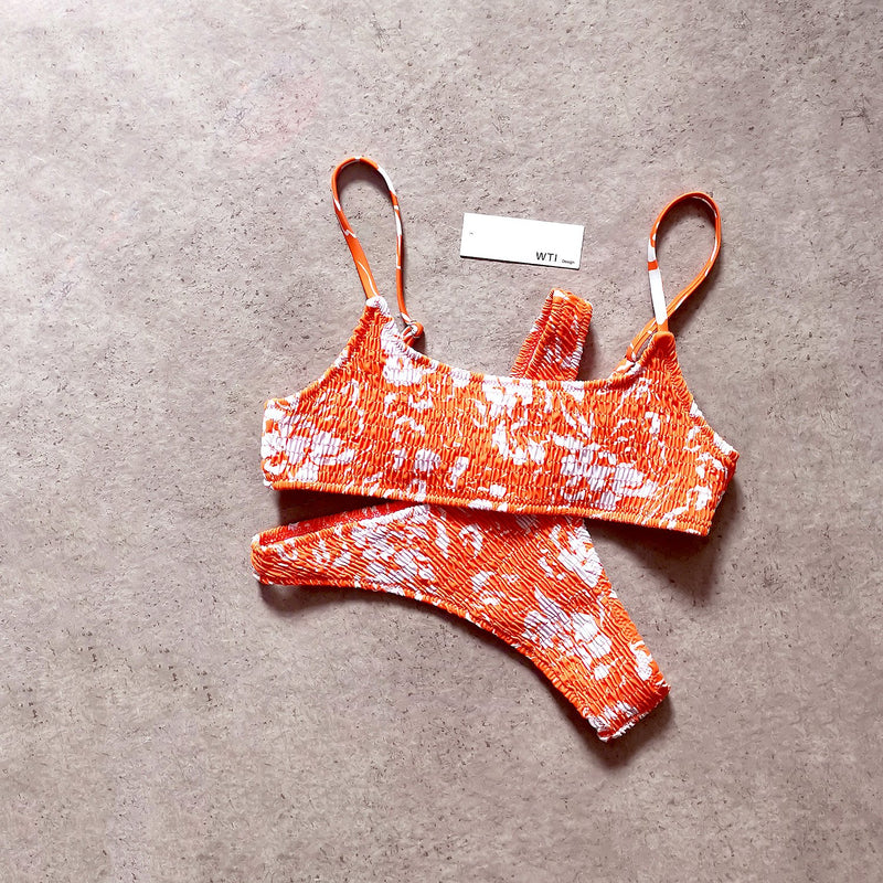 Floral Scrunched Crop Top Bikini Swimsuit SY208