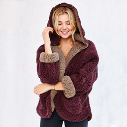 Reversible Faux fur Hoodie Coat Fuzzy Jacket - worthtryit.com