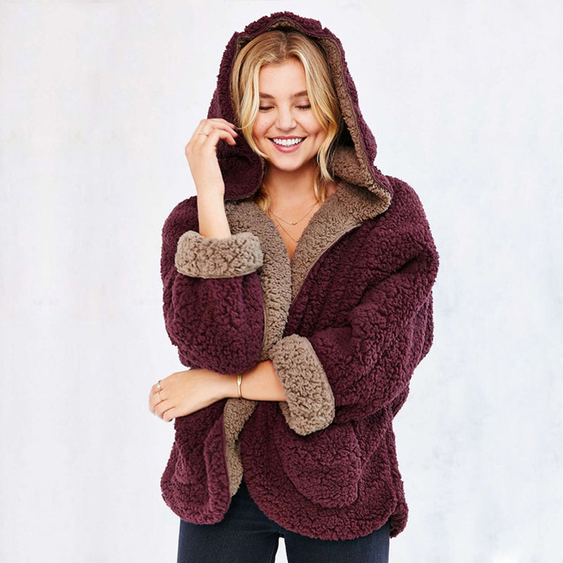 Reversable Oversized Teddy Hooded Jacket Womens