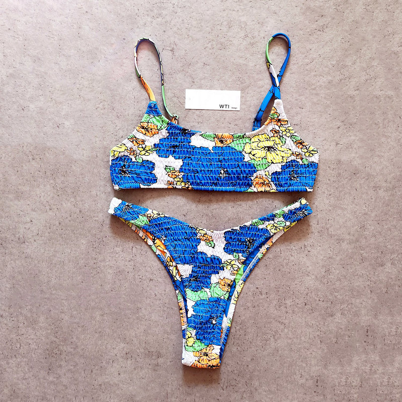 Floral Scrunched Crop Top Bikini Swimsuit SY208