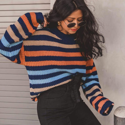 Colorful Stripes Knit Short Sweater