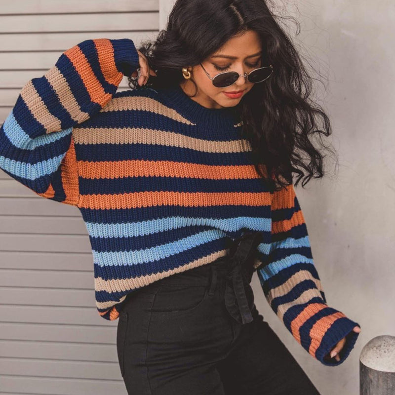 Colorful Stripes Knit Short Sweater