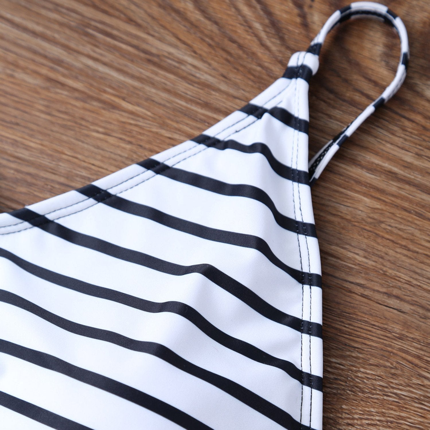 White Striped Modest One Piece Swimsuit Backless - worthtryit.com