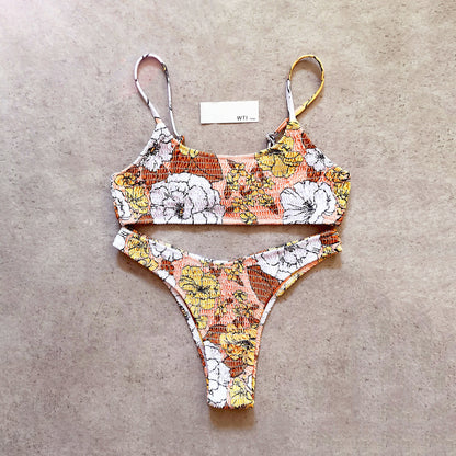 Floral Scrunched Crop Top Bikini Swimsuit SY208