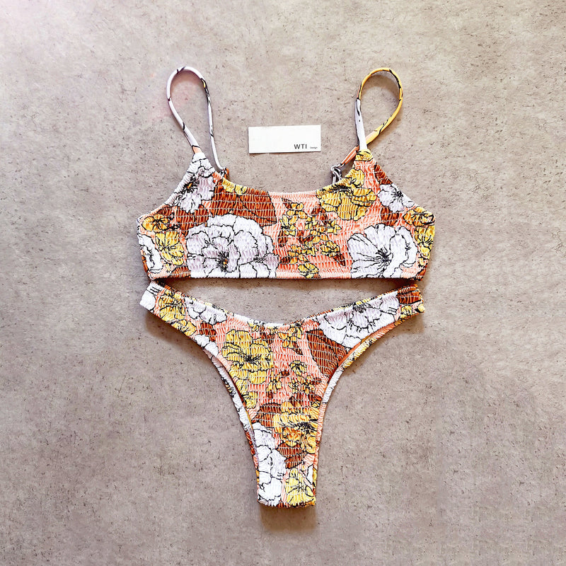 Floral Scrunched Crop Top Bikini Swimsuit SY208