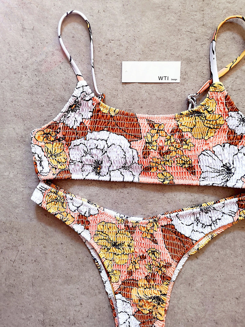 Floral Scrunched Crop Top Bikini Swimsuit SY20