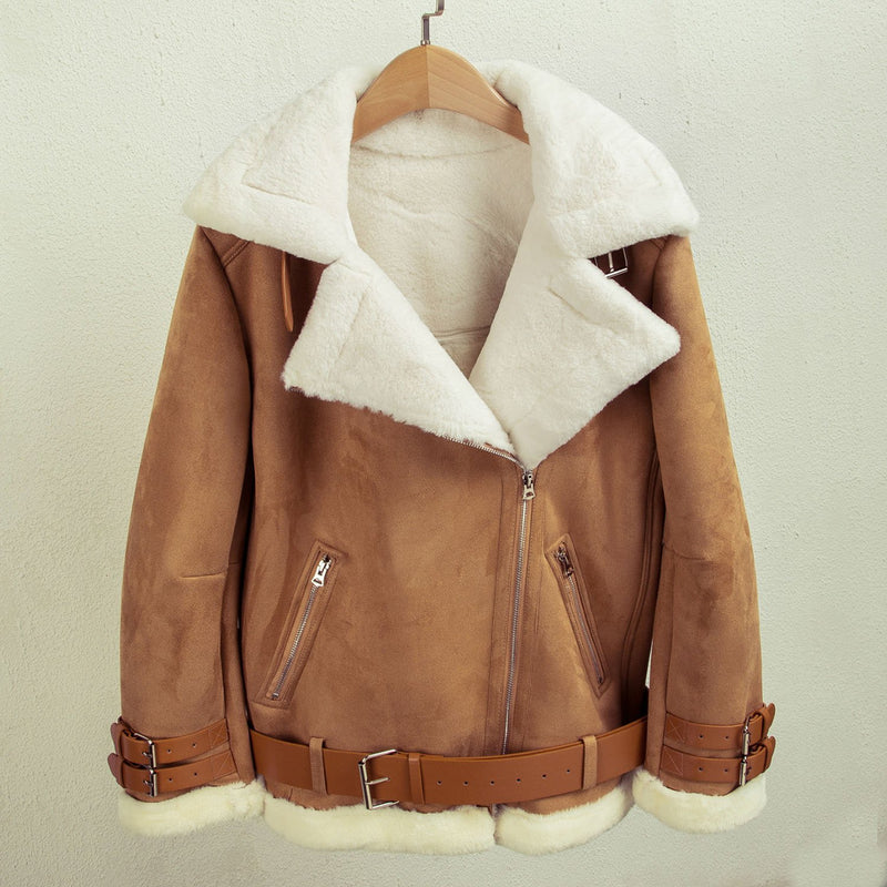 Oversized Faux Fur Moto Bike Jacket - worthtryit.com