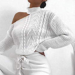 High Neck One Shoulder Off Knit Sweater