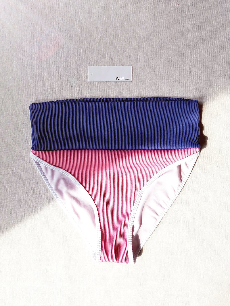 Color Block Ribbed High Waist Crop Bikini Swimsuit TL20