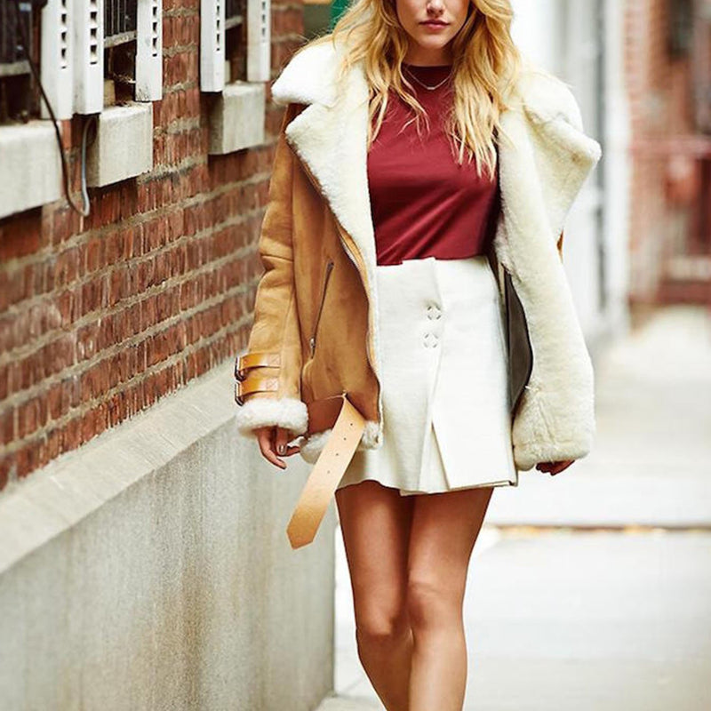 Oversized Faux Fur Moto Bike Jacket - worthtryit.com