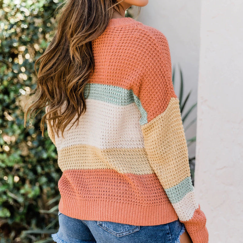 Loose Color Blocked Knit Sweater