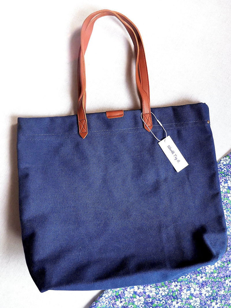 Canvas Bag with Leather Handles Transport Oversized Tote Bags