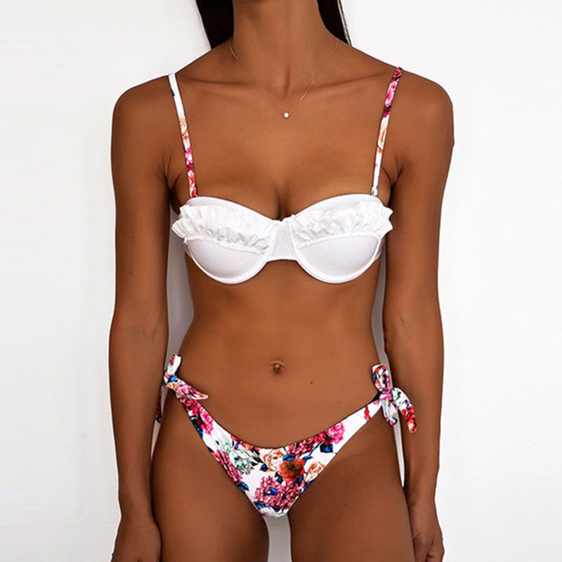 Floral Print Tie Side Underwire Bikini Swimsuit