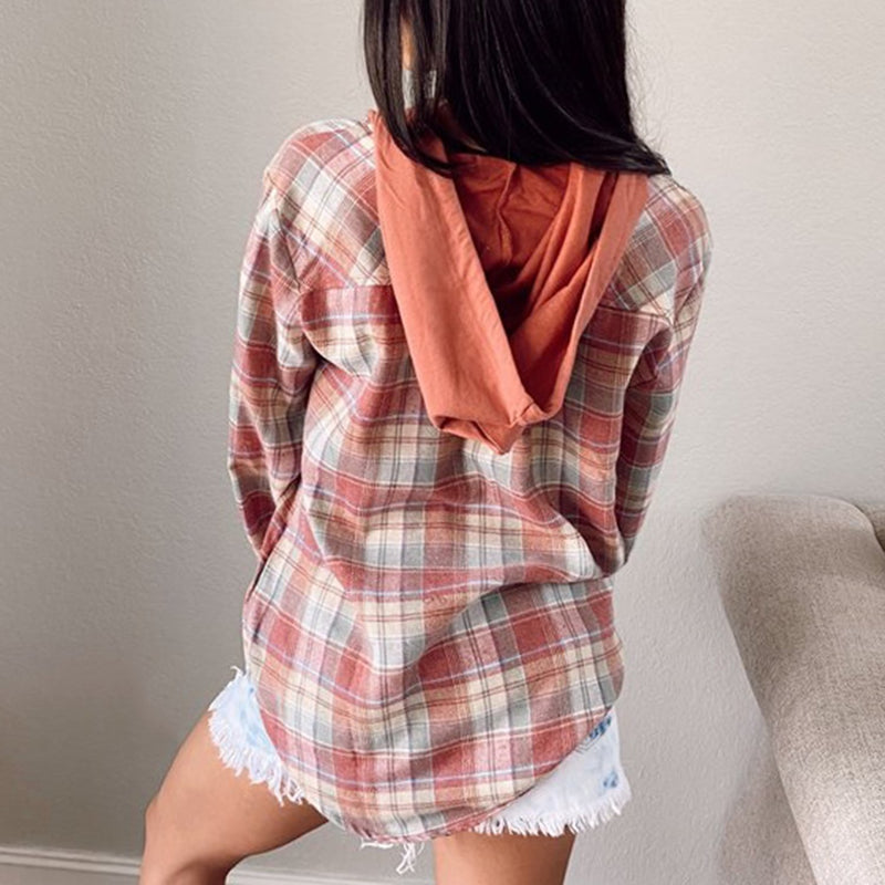 Hoodie Checked Long Sleeves Shirt