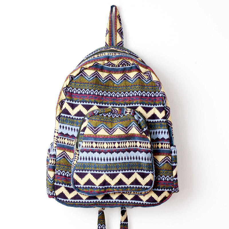 Boho Style Thailand Cotton Backpack-Green Row - worthtryit.com
