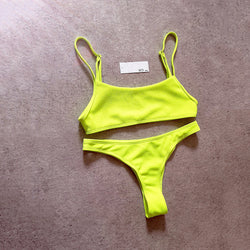 Ribbed Sporty Crop Top High Cut Bikini Swimsuit 1109