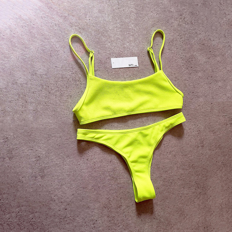 Ribbed Sporty Crop Top High Cut Bikini Swimsuit 1109