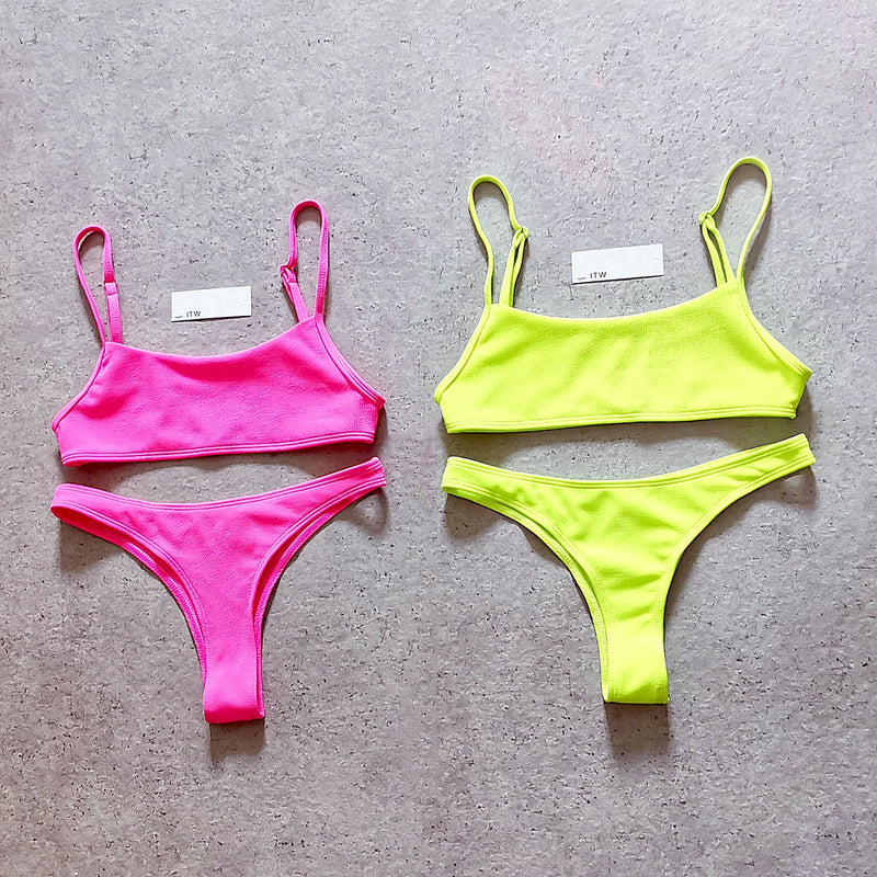 Ribbed Sporty Crop Top High Cut Bikini Swimsuit 1109