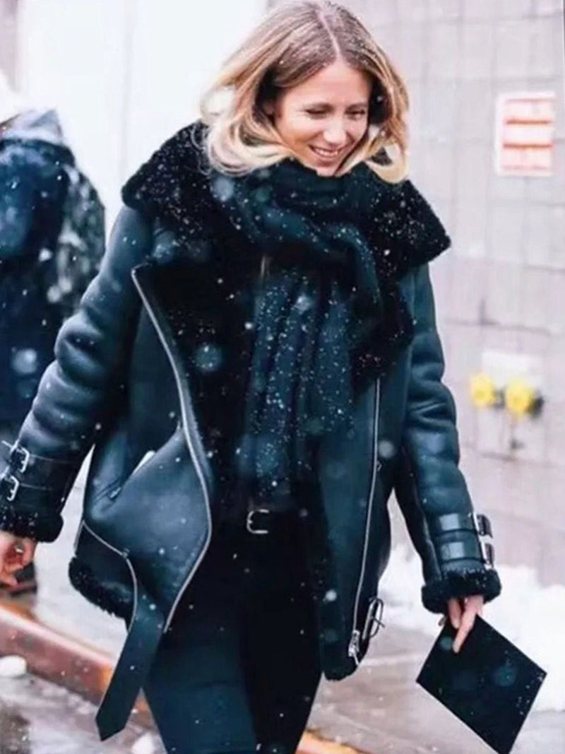 Oversized Faux Fur Moto Bike Jacket - worthtryit.com