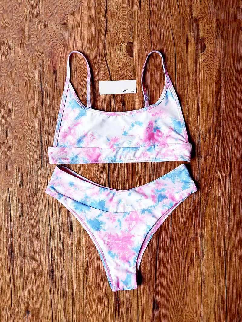 Tie Dye Crop Top Bikini Swimsuit - worthtryit.com