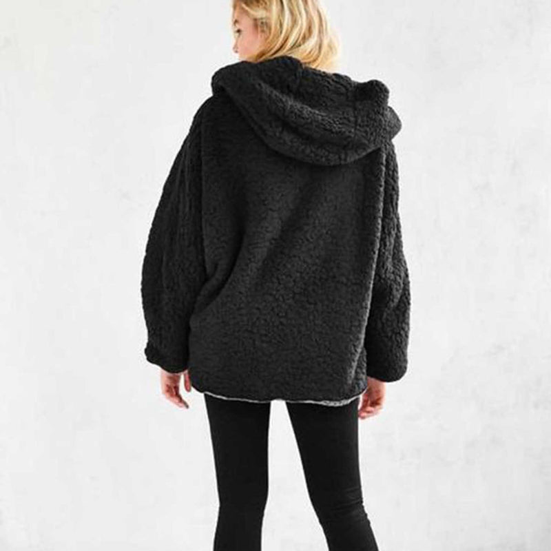 Reversible Faux fur Hoodie Coat Fuzzy Jacket - worthtryit.com