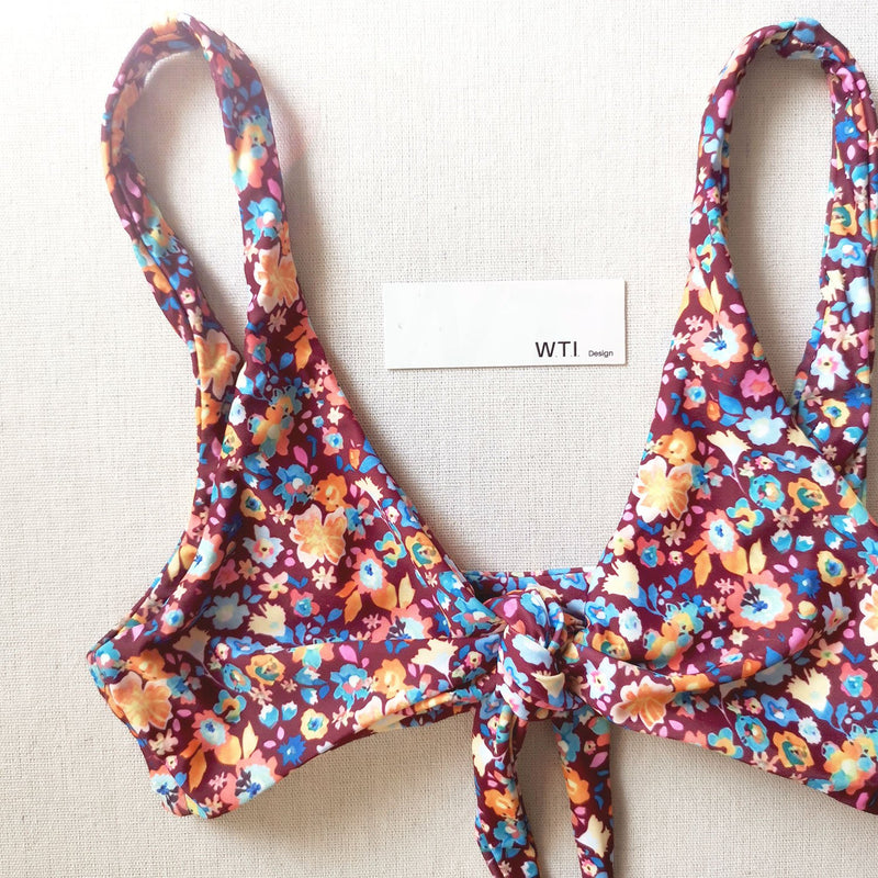 Floral Print Front Tie Bikini Swimsuit YX21