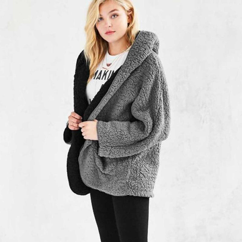 Reversable Oversized Teddy Hooded Jacket Womens